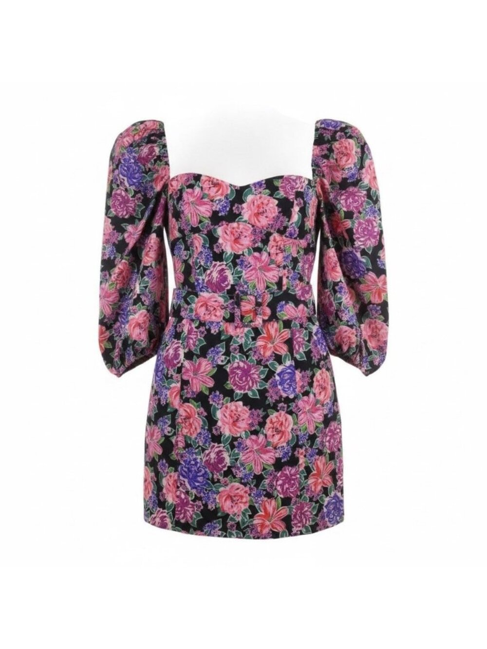 Zara Womens Multicolor Mini Dress Floral Print Puff Sleeves Belted Sz S